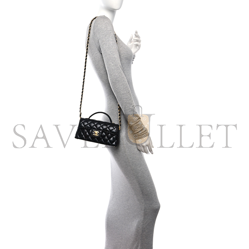 CHANEL MASTER LAMBSKIN QUILTED MINI FLAP TOP HANDLE BAG BLACK AS5354 (22*11.5*6cm)